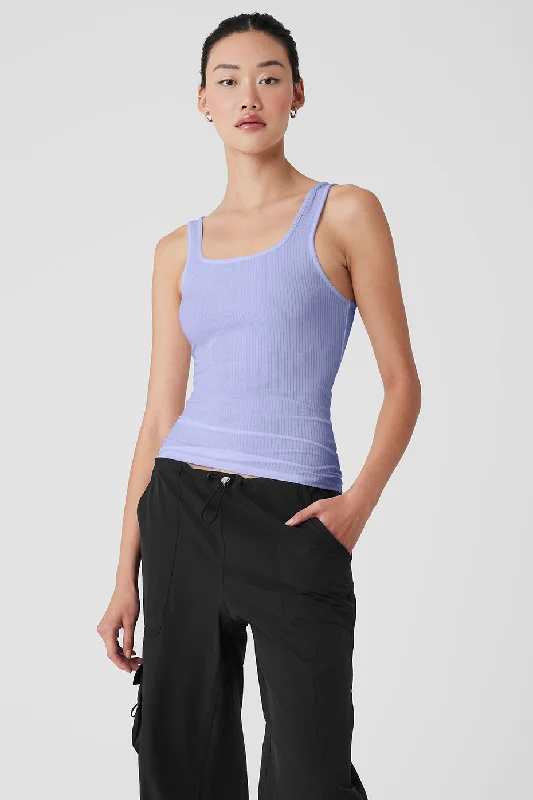 The Best Yoga Wear At The Best Prices Ribbed Sea Coast Scoop Neck Tank - Lilac Blue