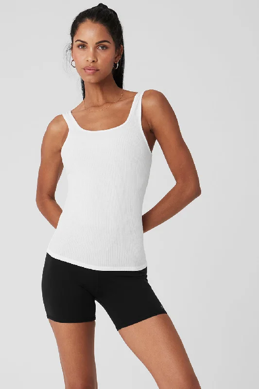 The Best Styles At The Best Prices Ribbed Sea Coast Scoop Neck Tank - White