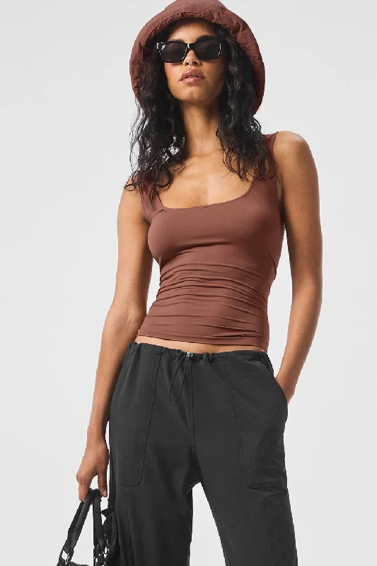 Move With Confidence In Discounted Yoga Outfits Sheer Glow Tank - Chestnut