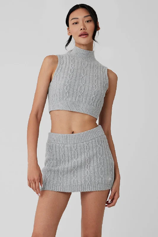 Limited-Time Savings On Yoga Leggings And Tops Cable Knit Winter Bliss Mock Neck Tank - Athletic Heather Grey Limited-Time Savings On Yoga Leggings And Tops Cable Knit Winter Bliss Mock Neck Tank - Athletic Heather Grey