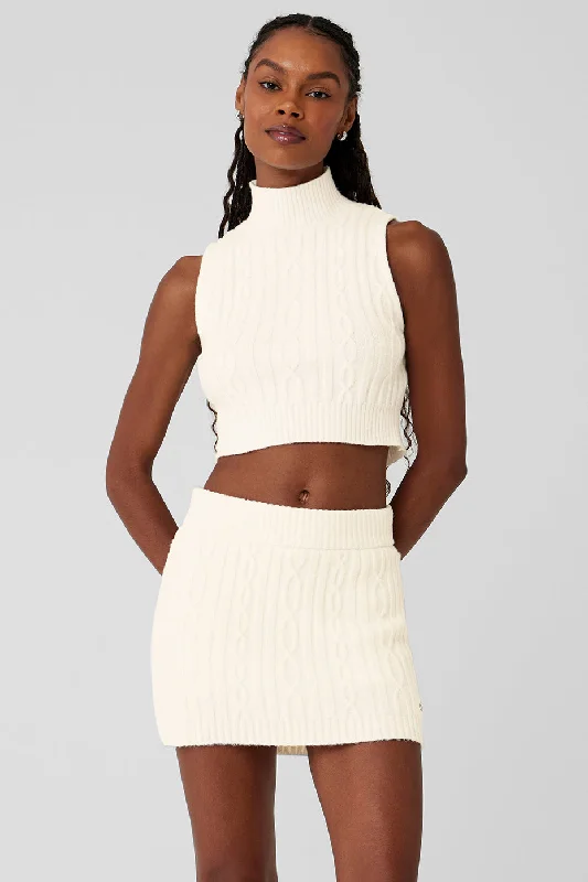 Flexibility Meets Affordability In Our Yoga Wear Sale Cable Knit Winter Bliss Mock Neck Tank - Ivory Flexibility Meets Affordability In Our Yoga Wear Sale Cable Knit Winter Bliss Mock Neck Tank - Ivory