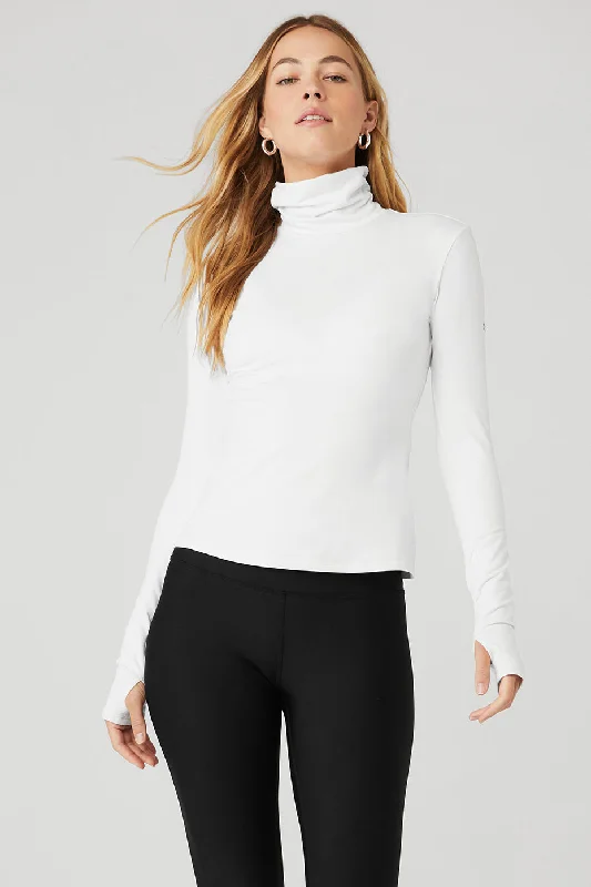 Flex Your Budget With Premium Yoga Clothing Deals Alosoft Protection Turtleneck - White Flex Your Budget With Premium Yoga Clothing Deals Alosoft Protection Turtleneck - White