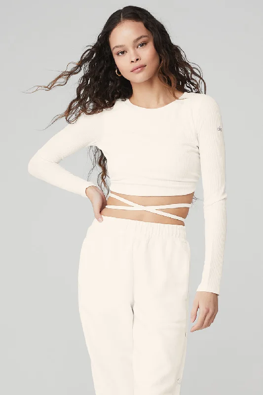 Soft, Stretchy, And Super Affordable Yoga Wear Ribbed Manifest Long Sleeve - Ivory