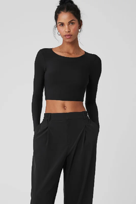 Affordable Activewear Designed For Movement Mesh Sheer Illusion Long Sleeve - Black