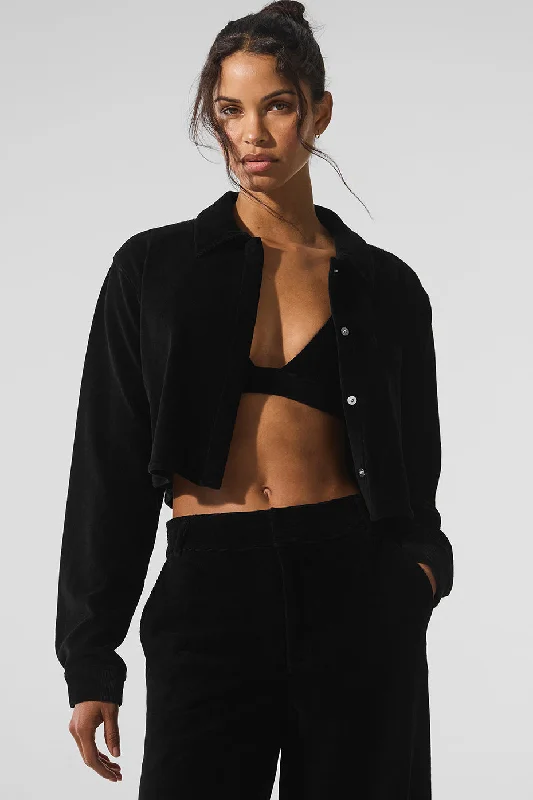 Don't Miss Out On Premium Yoga Wear Deals Micro Corduroy Cropped Dreamer Button Down - Black Don't Miss Out On Premium Yoga Wear Deals Micro Corduroy Cropped Dreamer Button Down - Black