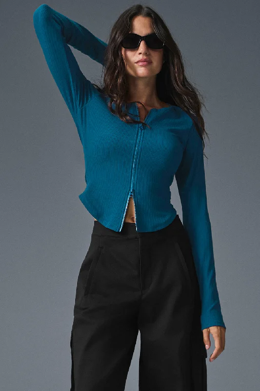The Best Styles At The Best Prices Ribbed Stardust Long Sleeve - Eclipse Blue