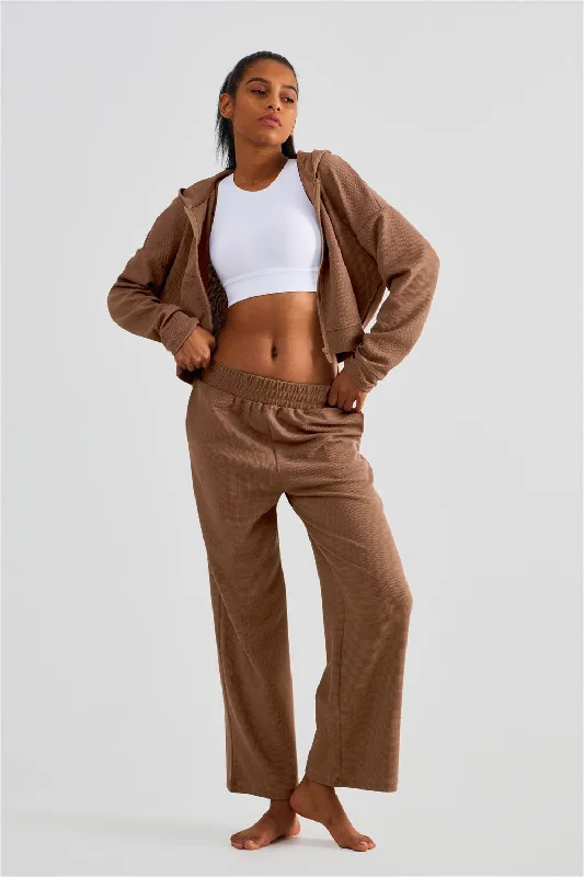 The Best Yoga Clothing At The Best Prices Waffle Knit Zip-Up Hoodie & Wide Leg Pants Set The Best Yoga Clothing At The Best Prices Waffle Knit Zip-Up Hoodie & Wide Leg Pants Set