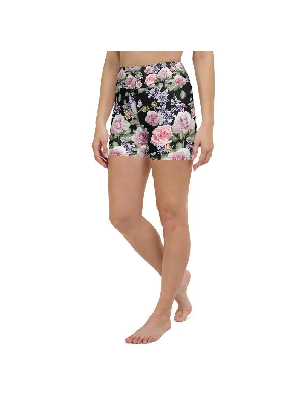 Performance Yoga Wear Now At Exclusive Discounts Watercolor Roses & Lavender Yoga Shorts Performance Yoga Wear Now At Exclusive Discounts Watercolor Roses & Lavender Yoga Shorts