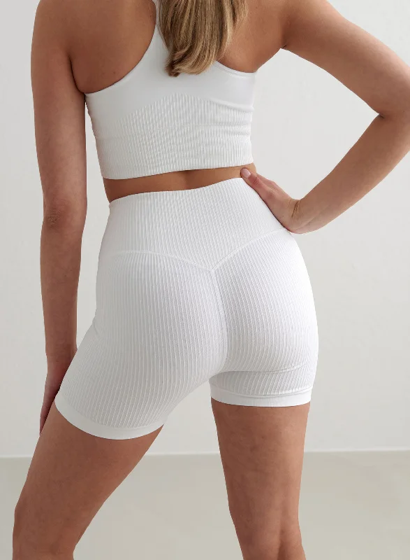 The Best Yoga Wear At The Best Prices White Ribbed Midi Biker Shorts