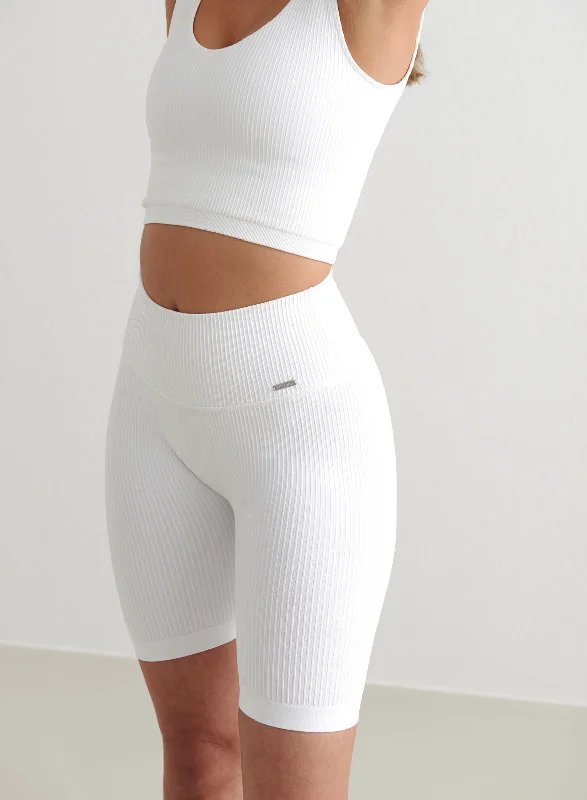 Limited-Time Savings On Yoga Leggings And Tops White Ribbed Seamless Biker Shorts