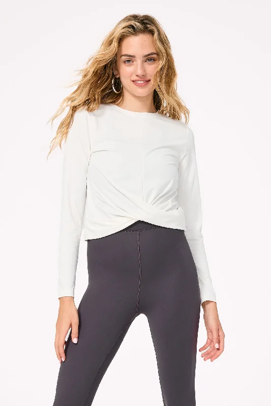 Affordable Activewear Designed For Movement WorkIt Twist Front Long Sleeve in Sugar Swizzle Affordable Activewear Designed For Movement WorkIt Twist Front Long Sleeve in Sugar Swizzle