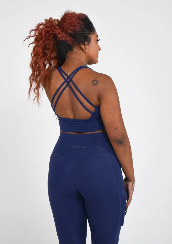 Find Your Perfect Fit With Discounted Yoga Outfits Cross Back Sports Bra - Navy
