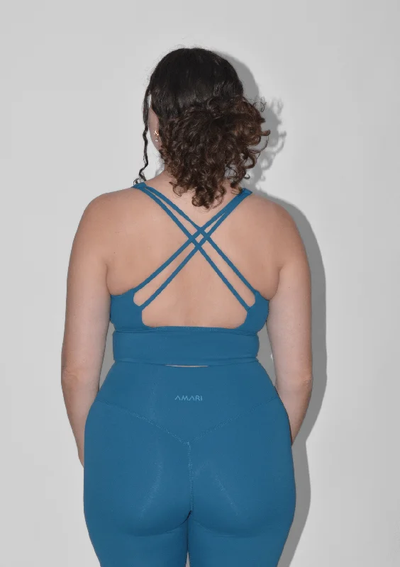 Move With Confidence In Discounted Yoga Outfits Cross Back Sports Bra - Petrol Blue