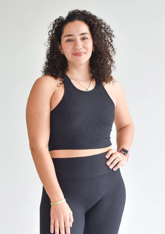Soft, Stretchy, And Super Affordable Yoga Wear Ribbed Crop Top - Charcoal