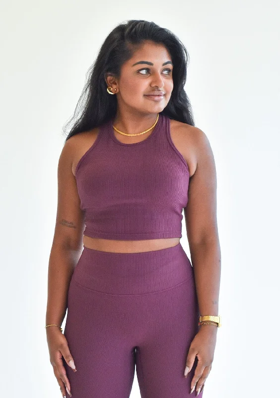 High-Quality Yoga Clothing At Budget-Friendly Prices Ribbed Crop Top - Plum