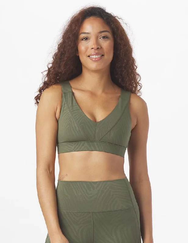 Performance Meets Savings In Our Yoga Wear Sale Tide Bra: Moss Zebra Gloss