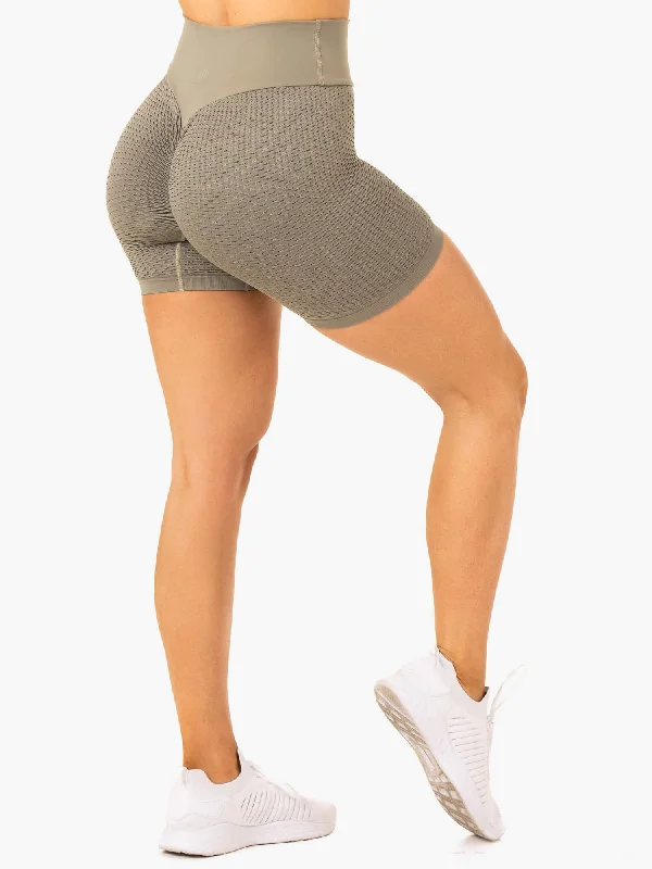 Breathable, Moisture-Wicking, And Budget-Friendly Honeycomb Scrunch Seamless Shorts - Khaki Breathable, Moisture-Wicking, And Budget-Friendly Honeycomb Scrunch Seamless Shorts - Khaki